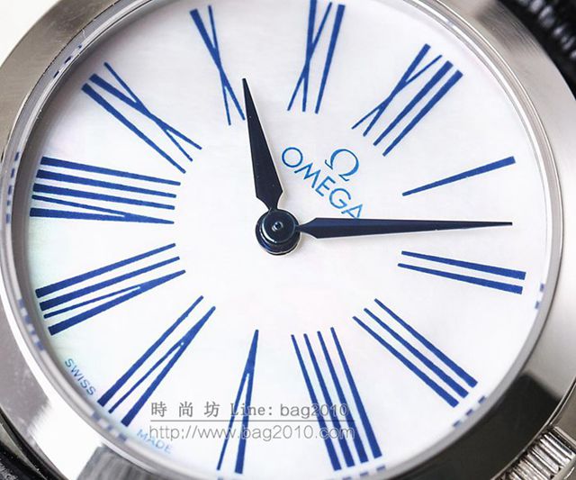 OMEGA女表 2019最新時尚款式 特推版珍珠貝殼面 小牛皮搭載針扣錶帶 歐米茄女款腕表  hds1030